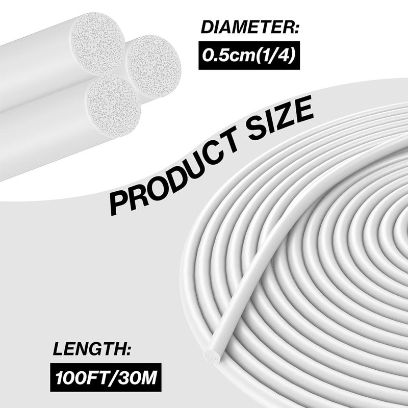 Taikula 1/4 Inch x 100FT Backer Rod Diameter Foam Caulk Concrete Expansion Joint Filler White Saver Weather Strip Seal for Gaps and Joints Concrete Filling (1/4 Inch x 100FT) - Image 2
